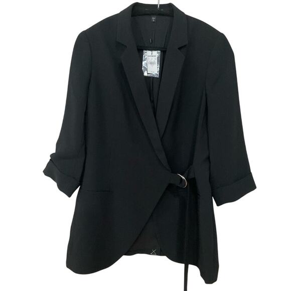 Express Women’s Blazer Wrapped Belt Padded Shoulders Black Size Large NWT - Picture 1 of 15